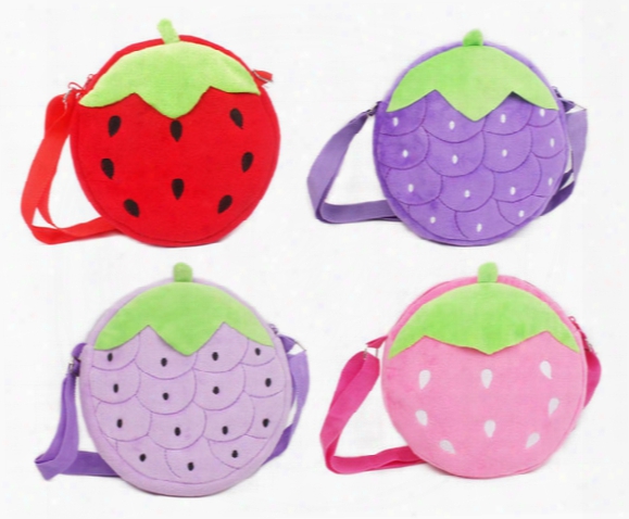 Children Outdoor Cartoon Bag Strawberry Purse Bags Grape Design Zip Design Adjustable Belt Size 18.0cm Height