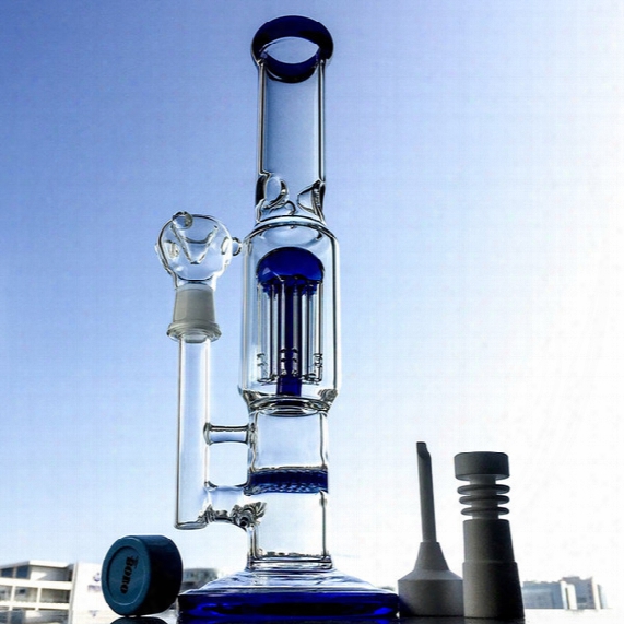 Free Shipping 12" Height Glass Bongs With A Bowl Ceramic Domeless Nail & Ceramic Carb Cap 1003