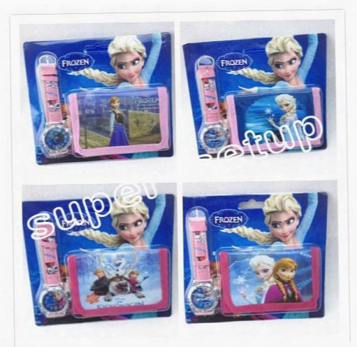 Frozen Anna Elsa Sets Watch And Wallet 2 In 1 Purse Kids Fashion Quartz Cartoon Candy Cute Lovely Boy Girl Children Watch Shb11