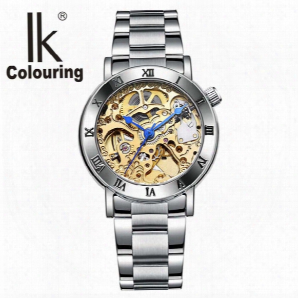 Ik Colouring Watch Women Roman Skeleton Watches Auto Mechanical Wristwatch With Orignial Box