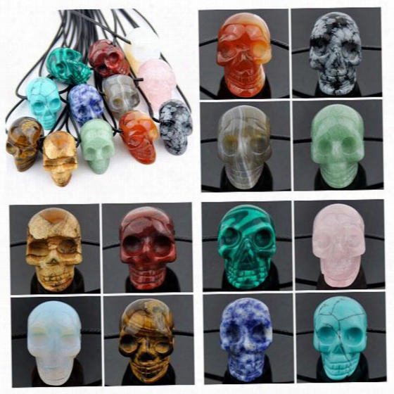 Jewelry Wholesale 12pcs/lot Fashion Men Women&#039;s Natural Stone Carved Skull Pendant Necklace Gift Mn533