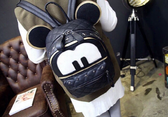 Korean Version Of The Cartoon Character Mickey Mouse Ears With Two Backs Rivet Hip-hop Street Girls Backpack Shoulder Bag Tide