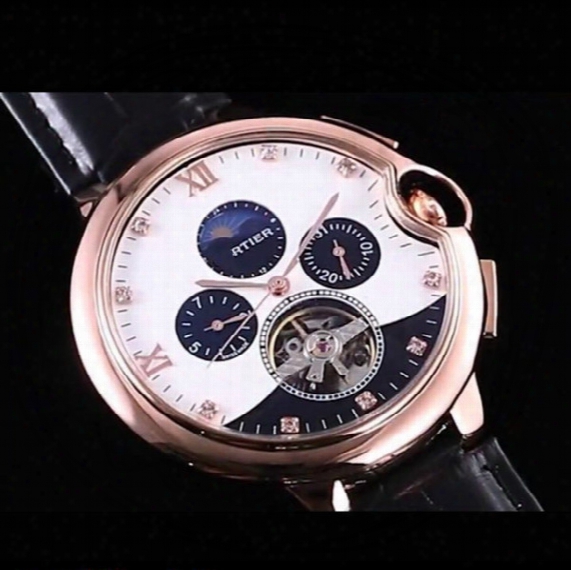 Luxury Brand Swiss Watch Aaa Quality Tourbillon Mechanical Automatic Watches Date Crystal Leather Strap Fashion Men Wristwatch Rejoles Gift