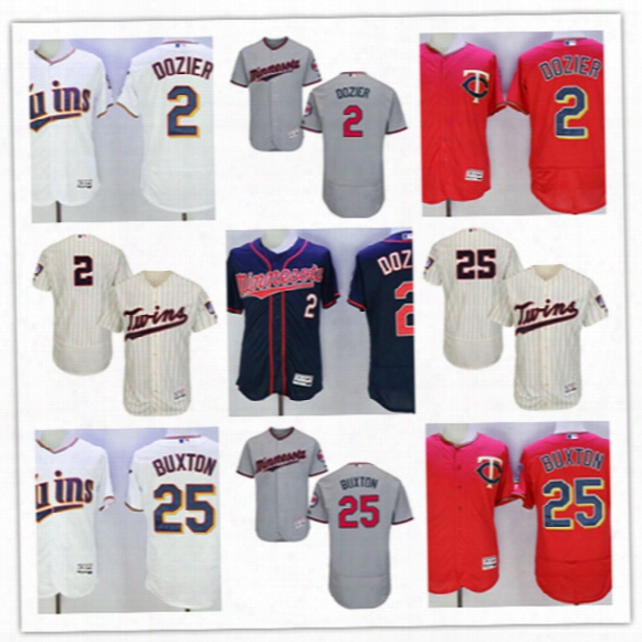 Mens Scarlet Red Minnesota Twins #25 Byron Buxton Jersey Stitched Cream Gray White #2 Brian Dozier Minnesota Twins Flex Base Jersey S-3xl
