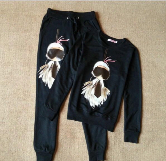 New Autumn Winter 2016 Jogging Suits For Women Cute Cartoon Sport Suit Brand Tracksuit Hoodies Set Sweatshirt +pants