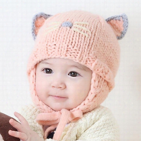 New Autumn Winter Cute Baby Cartoon Animal Ears Hat Kids Knitted Cap Girls Boys Warm Beanies Children Earmuffs Hats M72