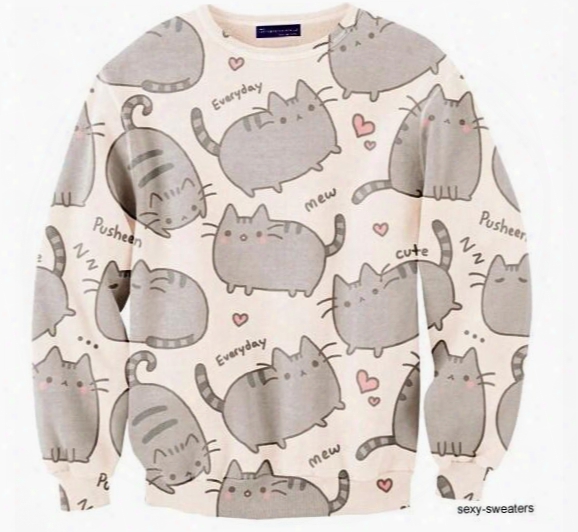 New Fashion Men/women Cartoon Pusheen Cat Sweatshirt Printed Moleton Long Sleeve 3d Animal Hoodies Sweatshirts Women Hoody