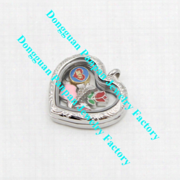 Panpan 316l Stainless Steel Carved Heart Shape Floating Locket
