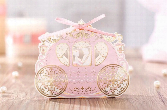 Pink Laser Cut Pumpkin Carriage Wedding Candy Boxes Wedding Favors Holders Ribbon Bowknot Chocolate Case Festival & Events Supplies 50pcs