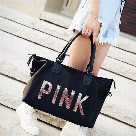 Pk Sequin Letter Short Trip Bag Carrying Capacity Fitness Bag Waterproof Luggage Bag Handbag