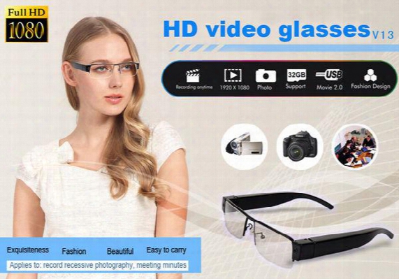 V13 Hd 1080p Spy Glasses Camera Portable Eyewear Video Recorder Hidden Eyewear Camera With Tf Card Slot Black