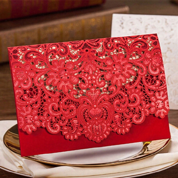 Wedding Invitation 2016 New Patter Red Sample Personalised Handmade Laser Cut Lace Wedding Invitation Envelope H30 Wedding Invitations Cards
