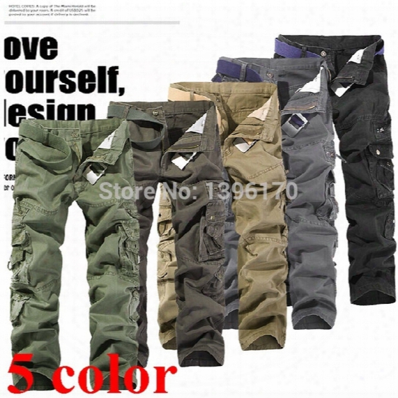 Wholesale-2016 Brand Outdoor Tactical Pants Multi-pocket Washed 100% Cotton Army Overalls Men Cargo Pants Men Plus Large Size28-38 015