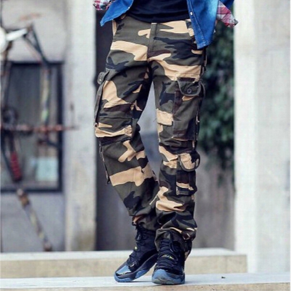Wholesale-2016 New Fashion Men Pants High Quality Cotton Men Cargo Pants Army Training Military Outdoor Tactical Pants Camouflage Overalls