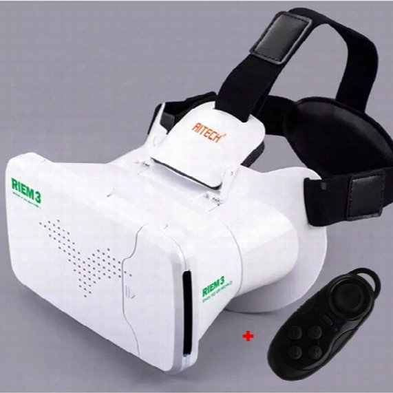 Wholesale- Ritech Iii Riem3 Vr Virtual Reality 3d Glasses Head Mount Cardboard Mobile 3 D Movie + Phone Wireless Bluetooth Remote Control