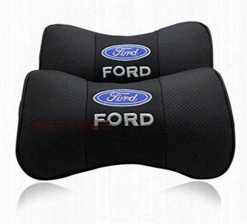 2 X Genuine Leather Car Headrest Pillow Neck Rest Pillow Seat Cushion Covers For Ford Kuga Ecosport Fiesta Focus Mendeo S-max