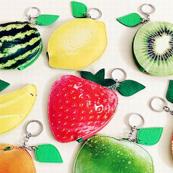 2016 Wallet Cartoon Fruit Hand Bag Ms Portable Mini Small Purse Creative Pu Material Key Package