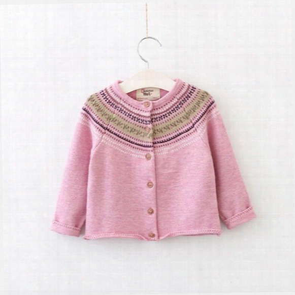 2017 Autumn New Baby Girl Cardigan Retro Style Long Sleeve Knitted Cotton Sweater Children Clothes E316580