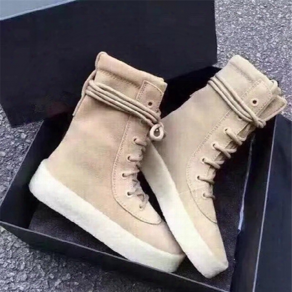 2017 Kanye West Chelsea Crepe Boots Top Quality Genuine Leather Sport Boots Men Lace Up Casual Shoes Martin Botas