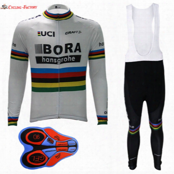 2017 White Bora Men Long Sleeve Cycling Jersey Bib Long Pants Kits Polyester +coolmax Jersey And Pant Wear Clothing Bicycle Team
