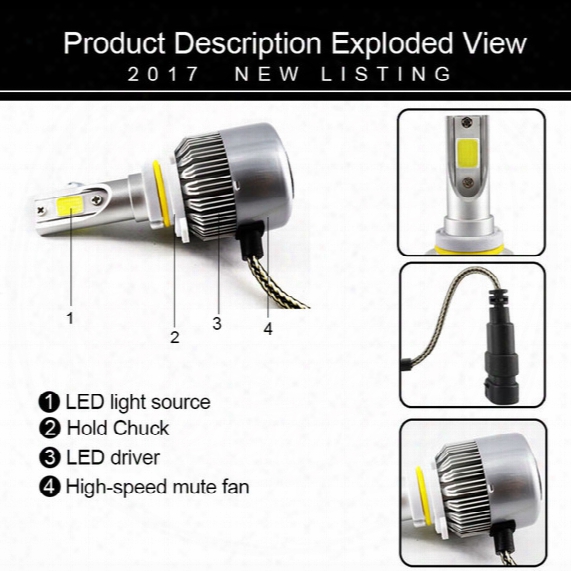 2pcs H4 Led H7 H11 9005 9006 Hb4 Cob Chip C6 Auto Car Headlight 72w 7600lm High Low Beam All In One Automobiles Lamp 6500k 12v