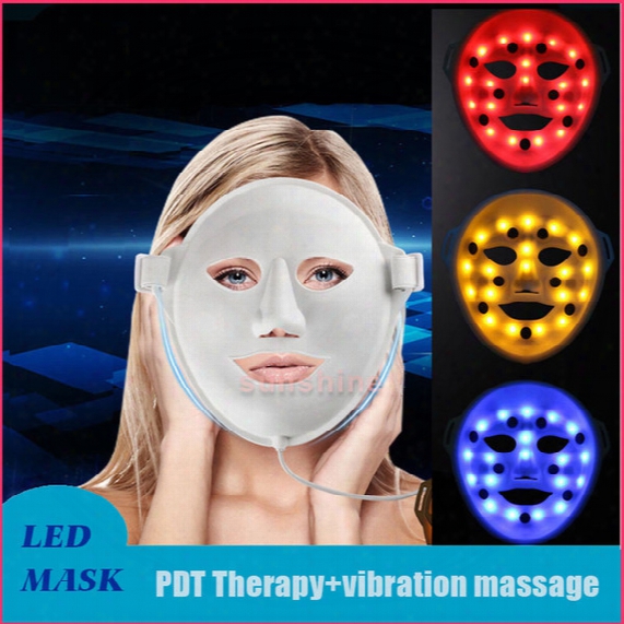 3d Vibration Massage Facial Mask 3color Light Photon Led Electric Facial Mask Pdt Skin Rejuvenation Therapy Anti-aging Acne Clearance Device