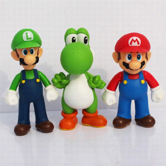 3pcs/lot 12cm High Quality Pvc Super Mario Bros Luigi Youshi Mario Action Figures Gift Toy