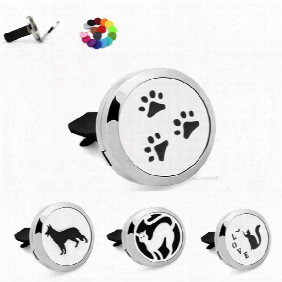 5 Styles Cat Dog Paws Pets Lover Car Aroma Perfume 30mm Magnetic 316l Stainless Steel Locket Pendant For Car