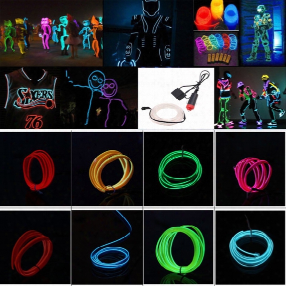 5m Flexible Neon Light 16.4ft Glow El Wire String Strip Rope Tube Light Car Dance Party Costume+ Controller Decorative Christmas Light