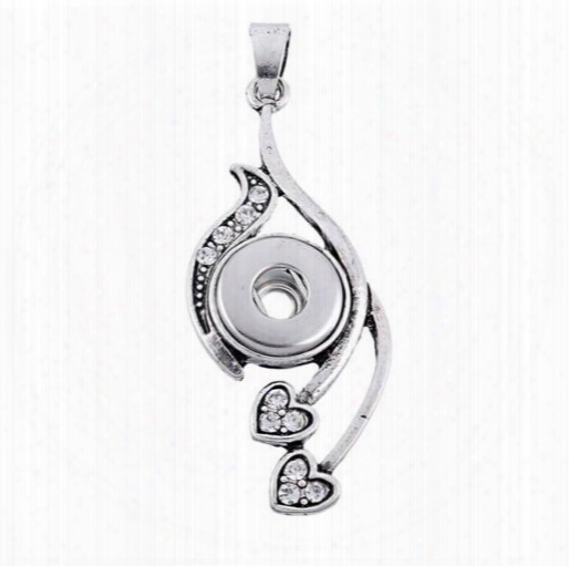 6pc Snap Pendant Fit Snap Mini Button Heart Carve White Rhinestone 5.1x1.8cm For Jewelry Diy Making