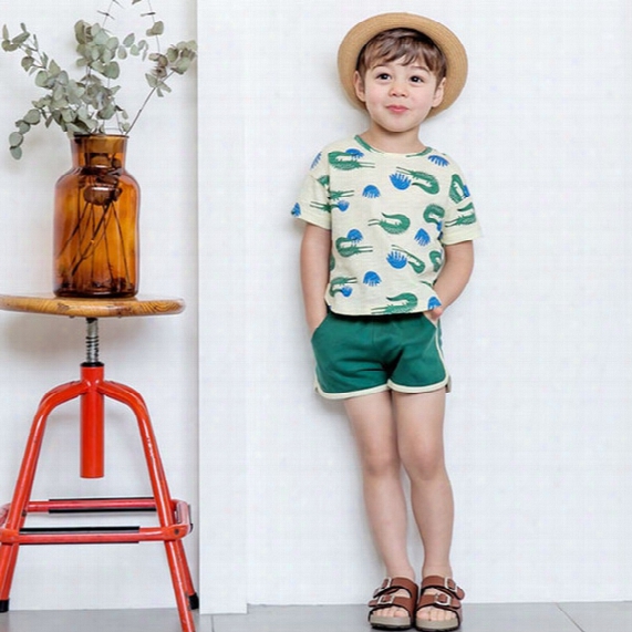 Baby Boy Clothes Cartoon Kids Clothing Sets Summer Crocodile Printed Short Sleeve Tops + Shorts Korean Casual Summer Sets C971