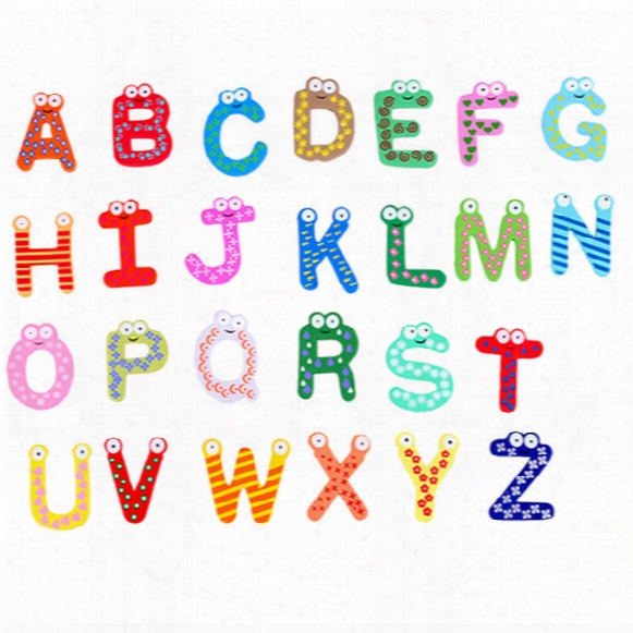 Baby Letters Toys Cartoon Fridge Magnets Kids Wooden Alphabet Fridge Magnet Child Educational Lnteresting Toy Gift 26pcs/lot Wx-c47