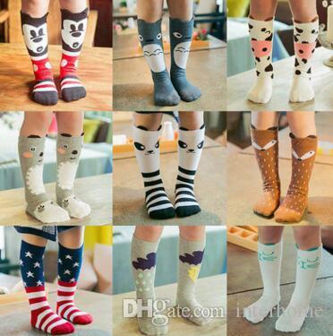 Baby Socks Ins Fox Stockings Toddler Cartoon Cotton Socks Girls Cute Mickey Totoro Flag Knee High Leggings Fox Stripe Panda Leg Warmers H4