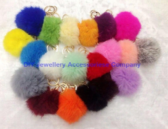 Dhlfree 50pcs Mixed 20 Colors Genuine Rabbit Fur Ball Plush Pom Pom Key Chain For Car Key Ring Bag Pendant Car Keychain