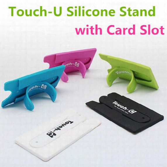 Hot Korean Touch-u Shape Universal Lovely Mini Silicone Phone Holder Stand With Card Slot For Cell Phone