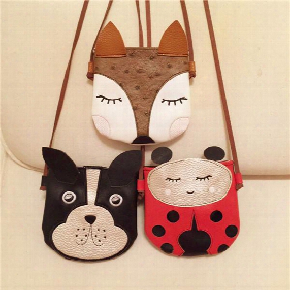 Korean Children Cartoon Pu Leather Handbag Kids Fox Ladybrid Little Dog Design Message Bag Baby Girl Coin Purse