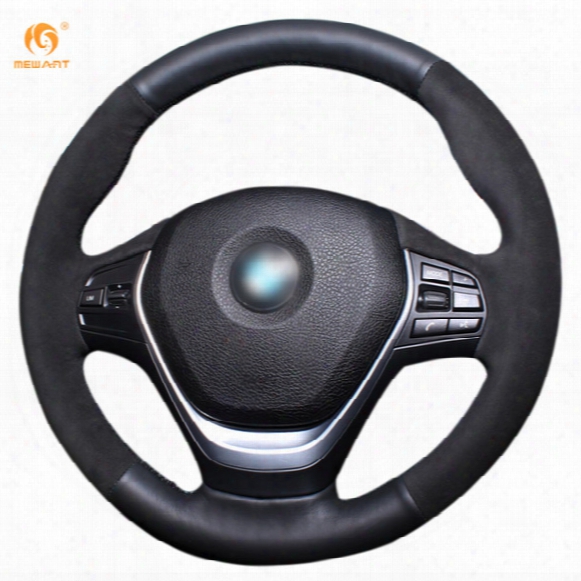 Mewant Black Genuine Leather Black Suede Car Steering Wheel Cover For Bmw F30 328i 320i F20 320d