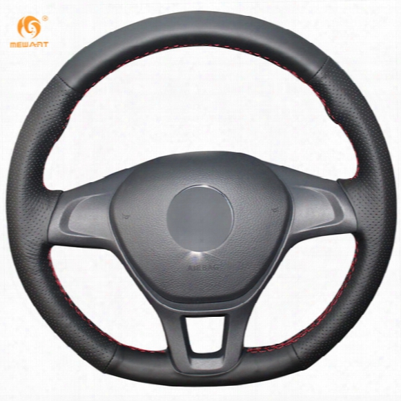 Mewant Black Genuine Leather Car Steering Wheel Cover For Volkswagen Vw Golf 7 Mk7 New Polo 2014 2015 2016 2017