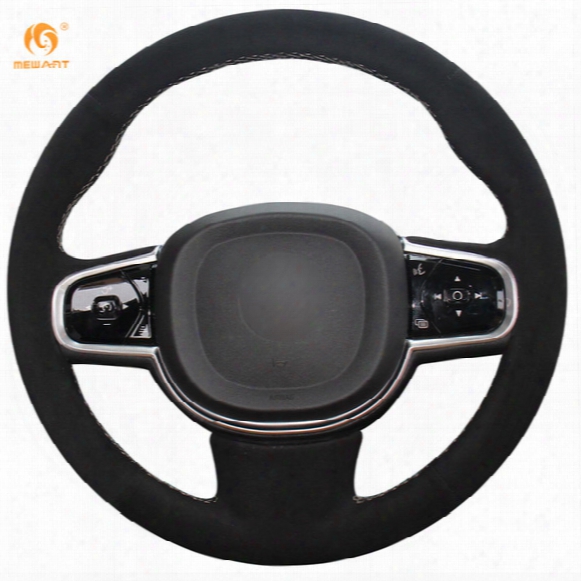Mewant Black Suede Car Steering Wheel Cover For Volvo Xc90 2015-2017