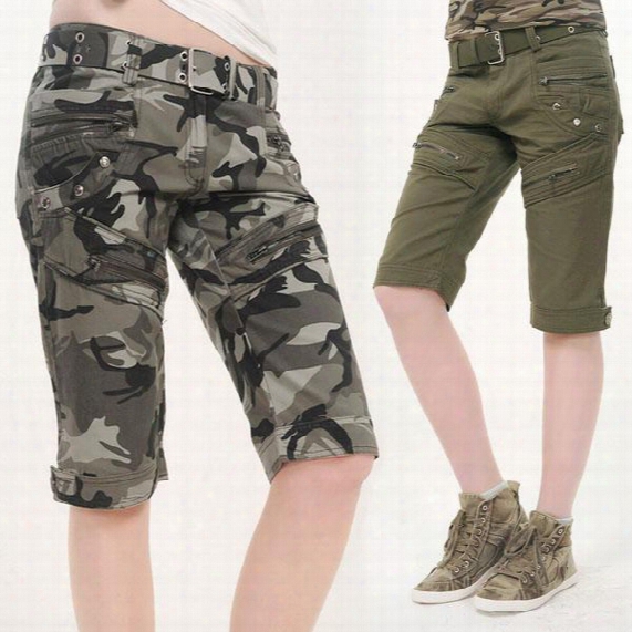 New Women Camouflage Cargo Shorts Army Military Camo Combat Work Pants Mid-length Free Shipping