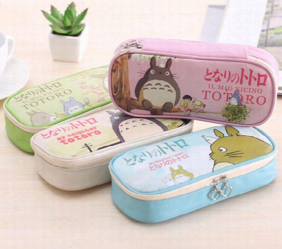 Wholesale- 1pcs Cute Totoro Pu Pencil Bags & Case Cartoon Waterproof Cosmetic Bag & Storage Bag