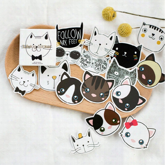 Wholesale- 45pcs/box Kawaii Cartoon Cat Stationery Sticker Memo Pad Decor Diary Scrapbook Planner Juornal Stickers Gift Packing Lable
