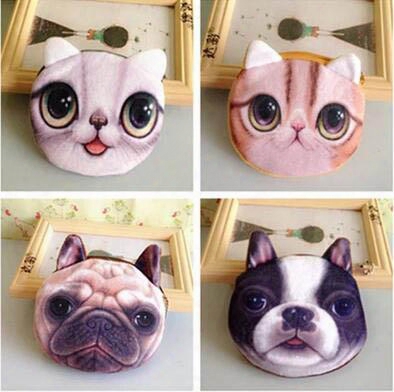 Wholesale- Free Ship!1lot=30pc!cute Cat And Dog Face Mini Purse /animal Bag/cartoon Wallet/small Pouch/pen Bag