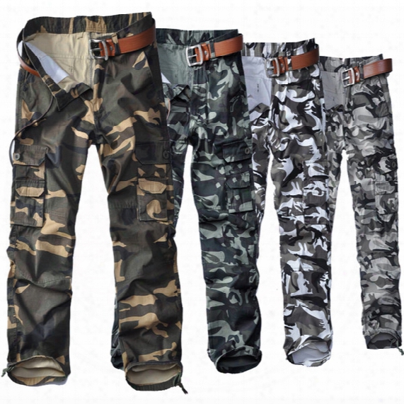 Wholesale Men&#039;s Casual Cargo Pants Military Camo Trousers Solid Size Loose Style Multi Pockets Cotton Absort Sweat For Work