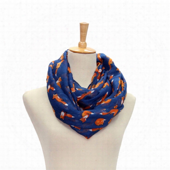 Wholesale-women Voile Scarf Ladies Fox Pattern Print Wrap Shawl Female Ring Silk Infinity Scarves Loop #or