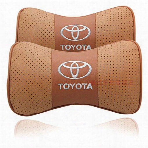 2 X Genuine Leather Car Headrest Pillow Neck Rest Pillow Seat Cushion Covers For Toyota Prado Corolla Yaris Rav4 Camry Pilot