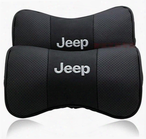 2 X Genuine Leather Car Pillow Neck Rest Headrest Pillow Seat Cushion For Jeep Grand Cherokee Wrangler Compass 300c Commander