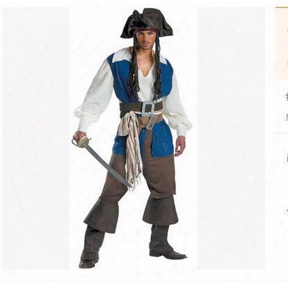 2017 Wholesale Men Pirates Pirates Of The Caribbean Is Installed Halloween Game Male Clothing Cosplay Party Cole Captain Jack Sparrow
