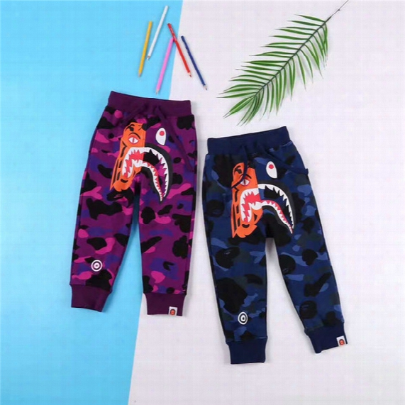 Boys And Girls Fashion Cartoon Shark Camouflage Cotton Active Trousers For Children Kids Autumn Fashion Brand Long Pants