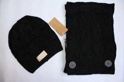 Brand Designer Winter Hat Scarf Sets For Men Women Warm Knitted Hats & Scarves Sets U Pattern With Button
